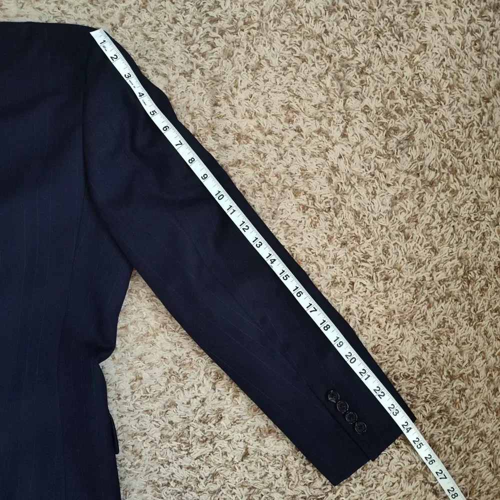 Hickey Freeman Men Size 41R Navy Blue with Red White Blue‎ Thin Stripes Blazer